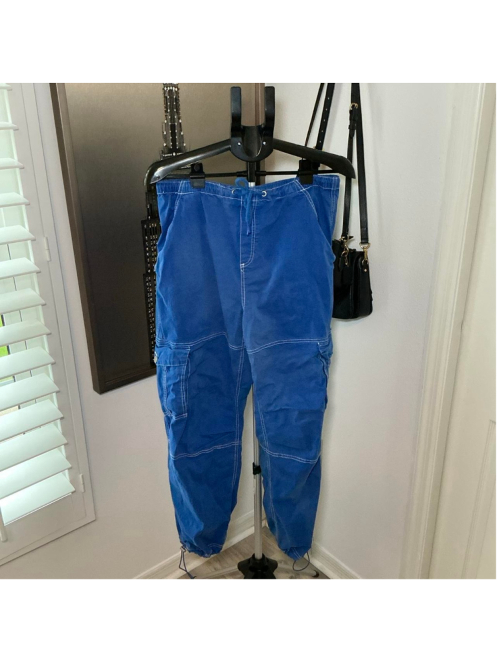 Garage Blue Y2K Cargo Parachute Pants Drawstring Size Medium
